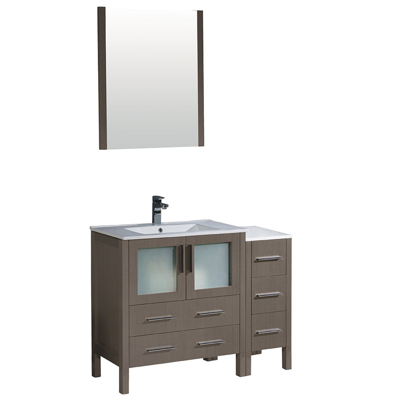 Fresca Torino 42" Gray Oak Modern Bathroom Vanity w/ Side Cabinet & Integrated Sink FVN62-3012GO-UNS