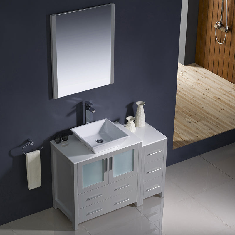 Fresca Torino 42" Gray Modern Bathroom Vanity with Side Cabinet and Vessel Sink FVN62-3012GR-VSL