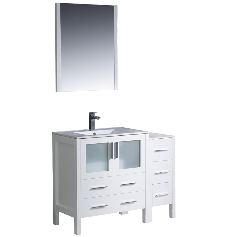 Fresca Torino 42" White Modern Bathroom Vanity w/ Side Cabinet & Integrated Sink FVN62-3012WH-UNS