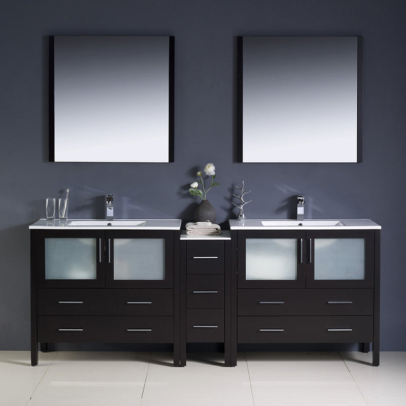 Fresca Torino 84" Espresso Modern Double Sink Bathroom Vanity with Side Cabinet and Integrated Sinks FVN62-361236ES-UNS