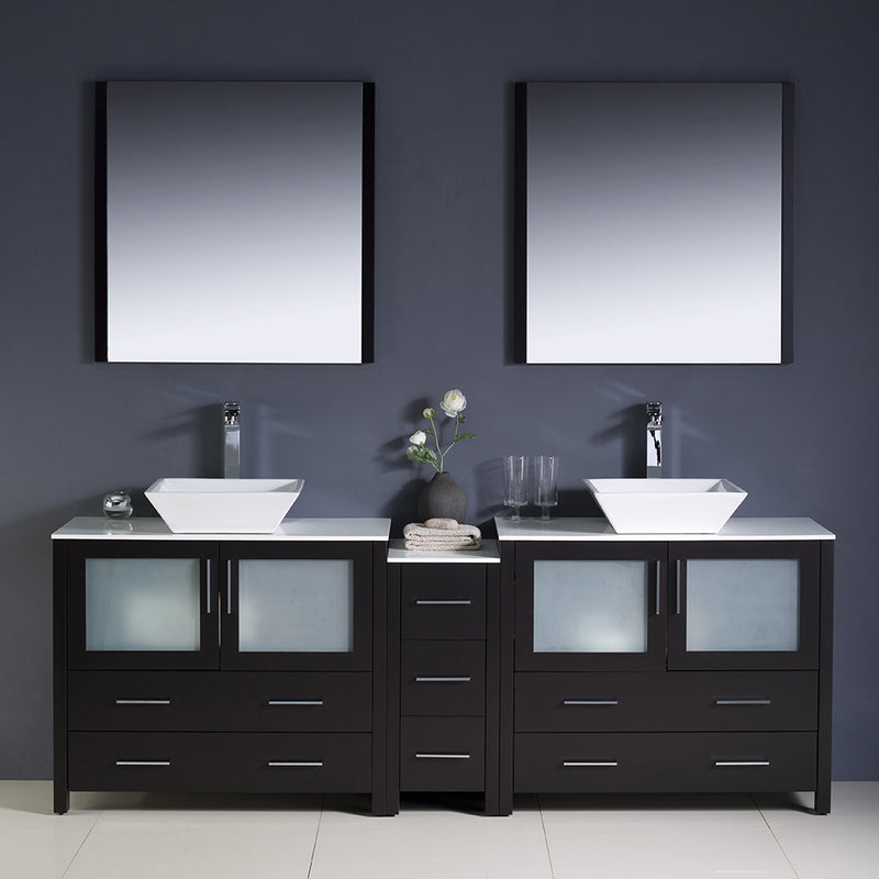 Fresca Torino 84" Espresso Modern Double Sink Bathroom Vanity with Side Cabinet and Vessel Sinks FVN62-361236ES-VSL