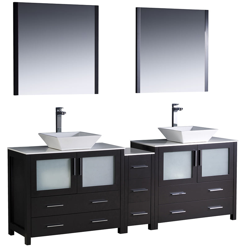 Fresca Torino 84" Espresso Modern Double Sink Bathroom Vanity w/ Side Cabinet & Vessel Sinks FVN62-361236ES-VSL