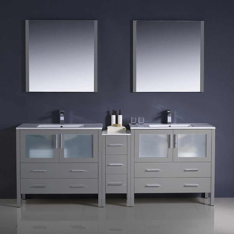 Fresca Torino 84" Gray Modern Double Sink Bathroom Vanity with Side Cabinet and Integrated Sinks FVN62-361236GR-UNS