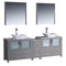 Fresca Torino 84" Gray Modern Double Sink Bathroom Vanity w/ Side Cabinet & Vessel Sinks FVN62-361236GR-VSL