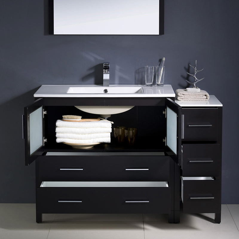 Fresca Torino 48" Espresso Modern Bathroom Vanity with Side Cabinet and Integrated Sink FVN62-3612ES-UNS