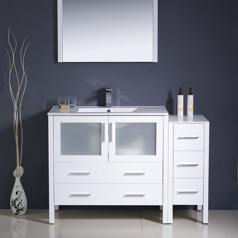 Fresca Torino 48" White Modern Bathroom Vanity with Side Cabinet and Integrated Sink FVN62-3612WH-UNS