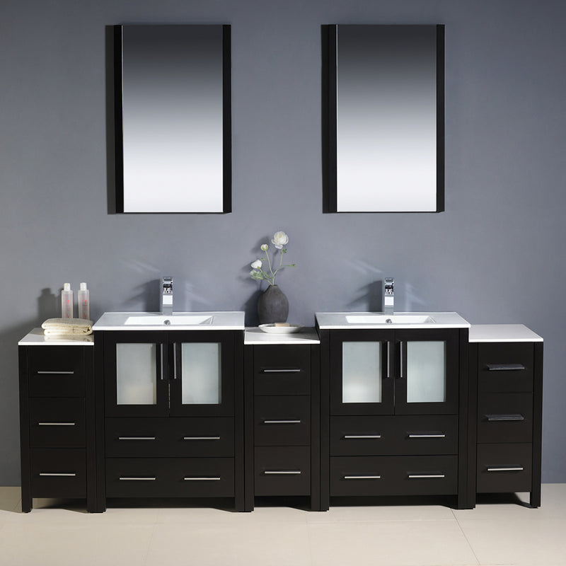 Fresca Torino 84" Espresso Modern Double Sink Bathroom Vanity with 3 Side Cabinets and Integrated Sinks FVN62-72ES-UNS