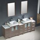 Fresca Torino 84" Gray Oak Modern Double Sink Bathroom Vanity with 3 Side Cabinets and Vessel Sinks FVN62-72GO-VSL