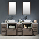 Fresca Torino 84" Gray Oak Modern Double Sink Bathroom Vanity with 3 Side Cabinets and Vessel Sinks FVN62-72GO-VSL