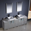 Fresca Torino 84" Gray Modern Double Sink Bathroom Vanity with 3 Side Cabinets and Vessel Sinks FVN62-72GR-VSL