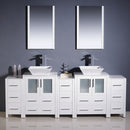 Fresca Torino 84" White Modern Double Sink Bathroom Vanity with 3 Side Cabinets and Vessel Sinks FVN62-72WH-VSL