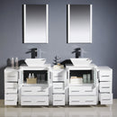 Fresca Torino 84" White Modern Double Sink Bathroom Vanity with 3 Side Cabinets and Vessel Sinks FVN62-72WH-VSL