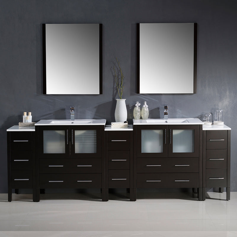 Fresca Torino 96" Espresso Modern Double Sink Bathroom Vanity with 3 Side Cabinets and Integrated Sinks FVN62-96ES-UNS