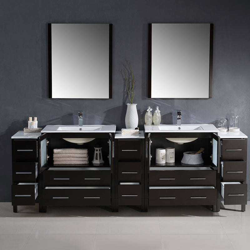 Fresca Torino 96" Espresso Modern Double Sink Bathroom Vanity with 3 Side Cabinets and Integrated Sinks FVN62-96ES-UNS