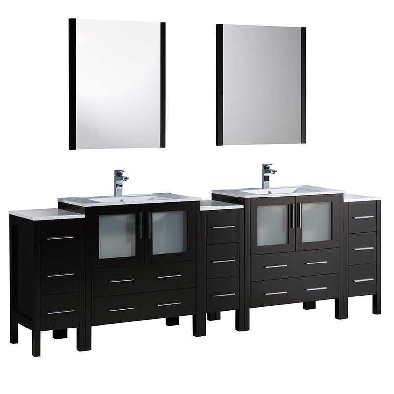 Fresca Torino 96" Espresso Modern Double Sink Bathroom Vanity w/ 3 Side Cabinets & Integrated Sinks FVN62-96ES-UNS