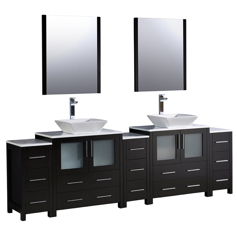 Fresca Torino 96" Espresso Modern Double Sink Bathroom Vanity w/ 3 Side Cabinets & Vessel Sinks FVN62-96ES-VSL