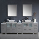 Fresca Torino 96" Gray Modern Double Sink Bathroom Vanity with 3 Side Cabinets and Vessel Sinks FVN62-96GR-VSL