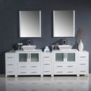 Fresca Torino 96" White Modern Double Sink Bathroom Vanity with 3 Side Cabinets and Vessel Sinks FVN62-96WH-VSL