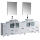 Fresca Torino 96" White Modern Double Sink Bathroom Vanity w/ 3 Side Cabinets & Vessel Sinks FVN62-96WH-VSL