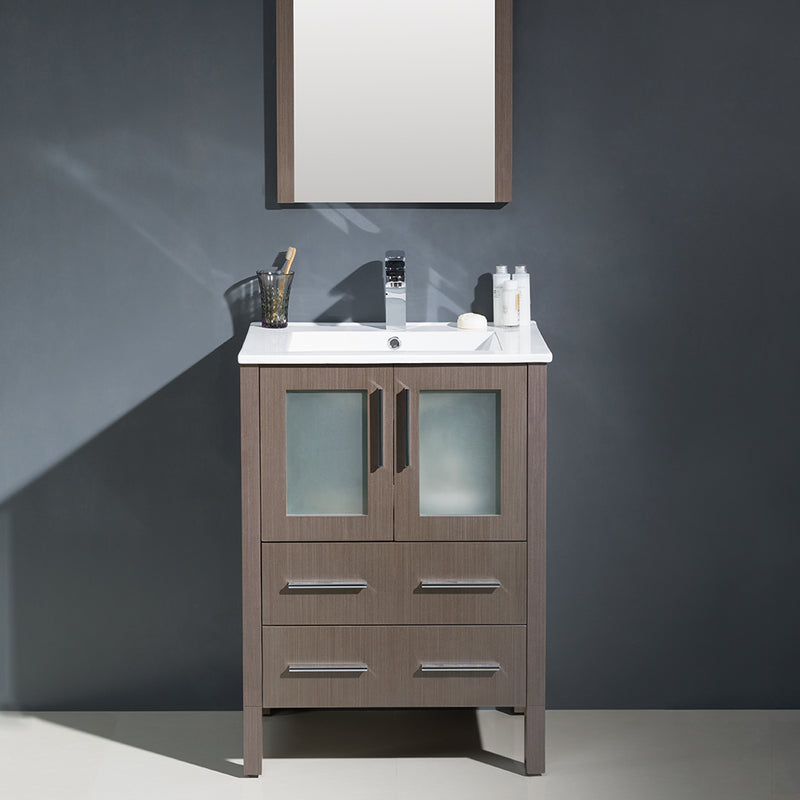 Fresca Torino 24" Gray Oak Modern Bathroom Vanity with Integrated Sink FVN6224GO-UNS