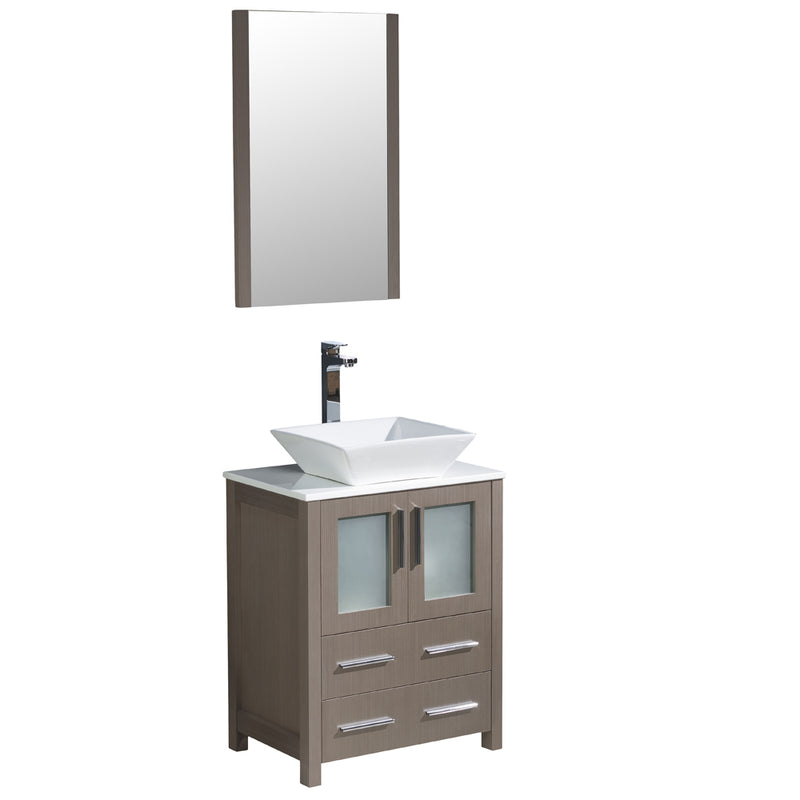 Fresca Torino 24" Gray Oak Modern Bathroom Vanity w/ Vessel Sink FVN6224GO-VSL