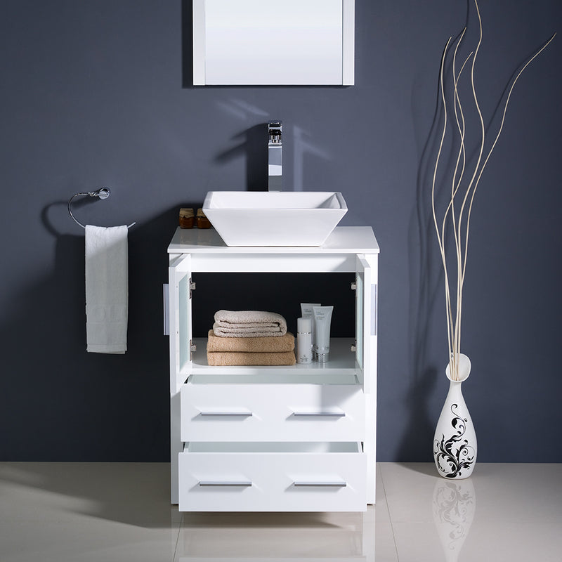 Fresca Torino 24" White Modern Bathroom Vanity with Vessel Sink FVN6224WH-VSL