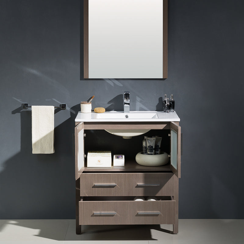 Fresca Torino 30" Gray Oak Modern Bathroom Vanity with Integrated Sink FVN6230GO-UNS