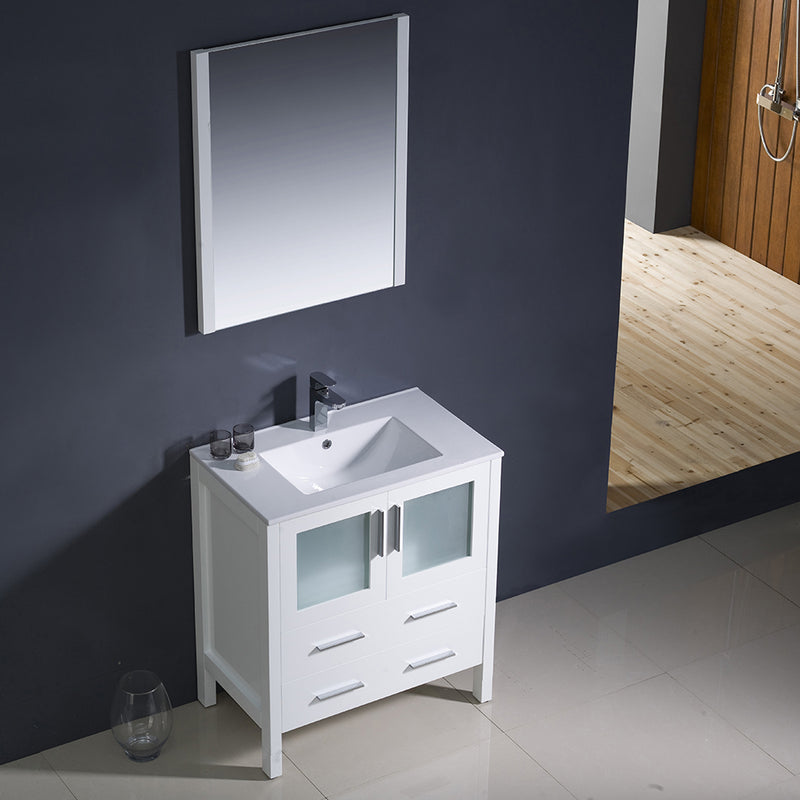 Fresca Torino 30" White Modern Bathroom Vanity with Integrated Sink FVN6230WH-UNS