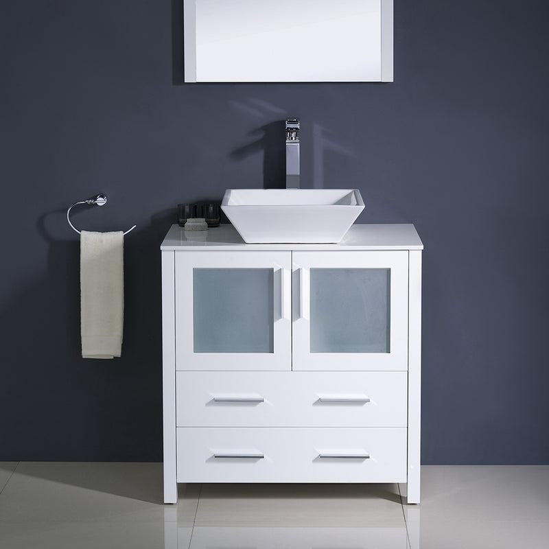 Fresca Torino 30" White Modern Bathroom Vanity with Vessel Sink FVN6230WH-VSL