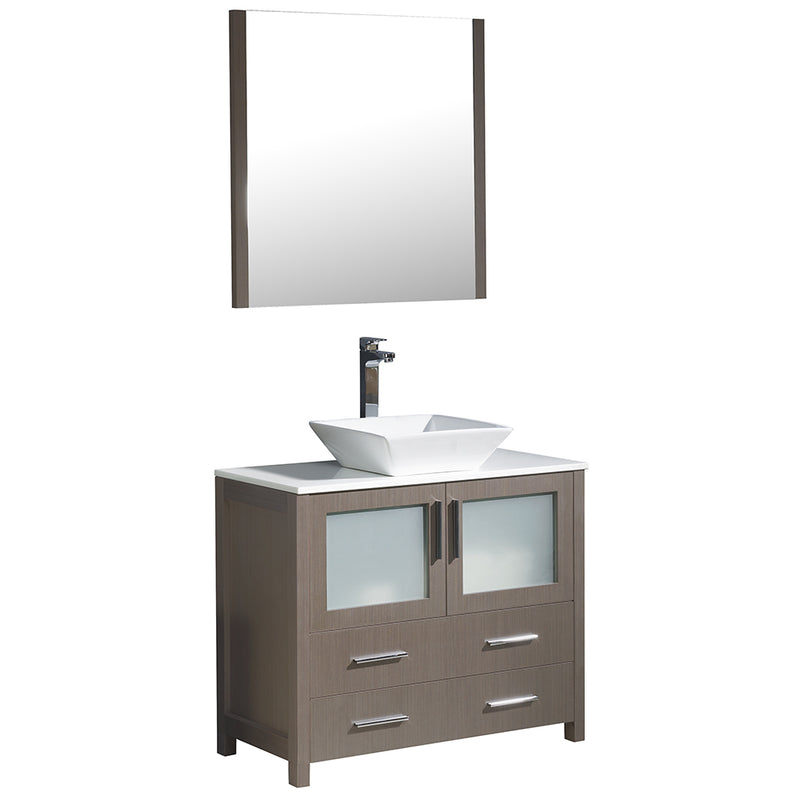 Fresca Torino 36" Gray Oak Modern Bathroom Vanity w/ Vessel Sink FVN6236GO-VSL