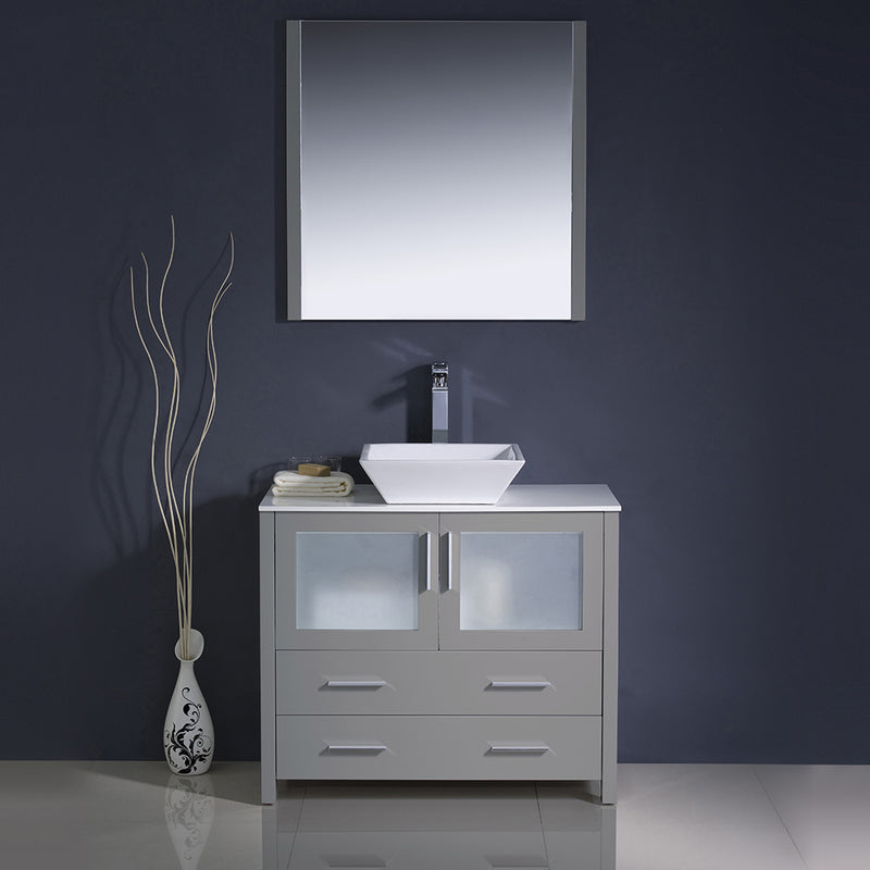 Fresca Torino 36" Gray Modern Bathroom Vanity with Vessel Sink FVN6236GR-VSL