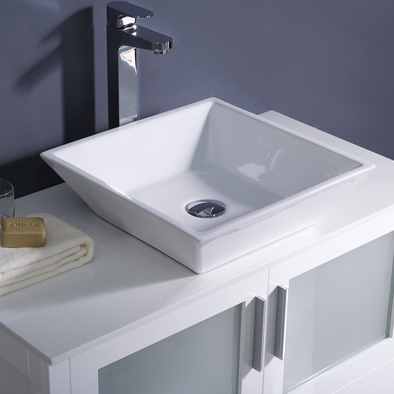 Fresca Torino 36" White Modern Bathroom Vanity with Vessel Sink FVN6236WH-VSL