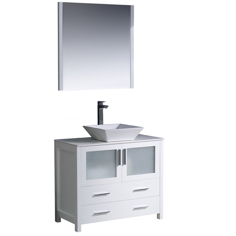 Fresca Torino 36" White Modern Bathroom Vanity w/ Vessel Sink FVN6236WH-VSL