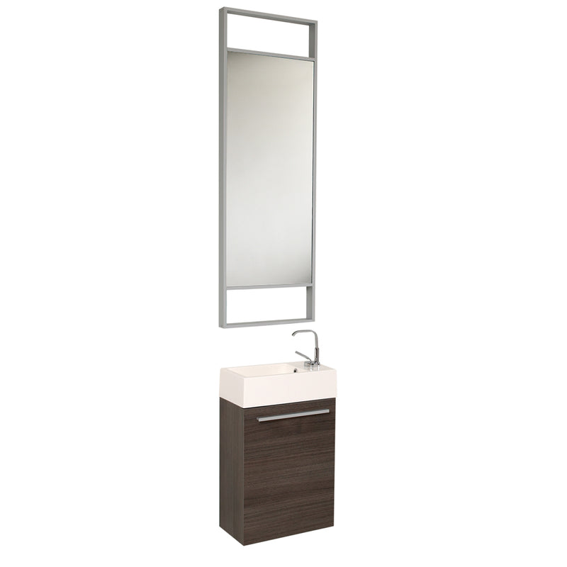 Fresca Pulito 16" Small Gray Oak Modern Bathroom Vanity w/ Tall Mirror FVN8002GO