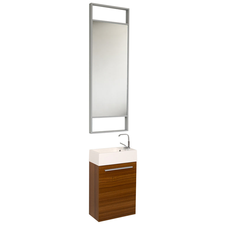 Fresca Pulito 16" Small Teak Modern Bathroom Vanity w/ Tall Mirror FVN8002TK