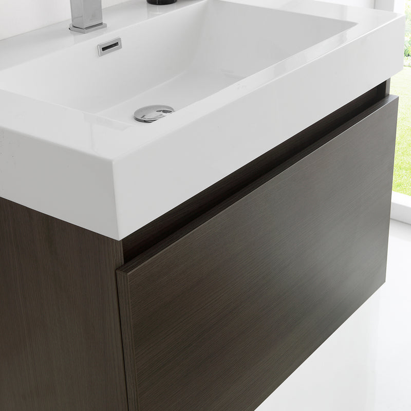 Fresca Mezzo 30" Gray Oak Wall Hung Modern Bathroom Vanity with Medicine Cabinet FVN8007GO