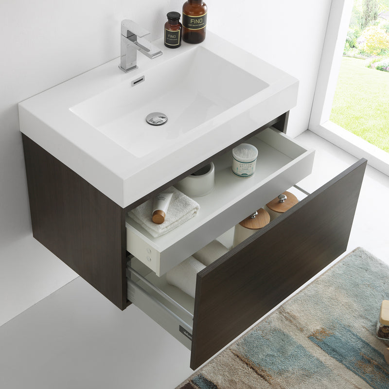 Fresca Mezzo 30" Gray Oak Wall Hung Modern Bathroom Vanity with Medicine Cabinet FVN8007GO