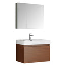 Fresca Mezzo 30" Teak Wall Hung Modern Bathroom Vanity w/ Medicine Cabinet FVN8007TK