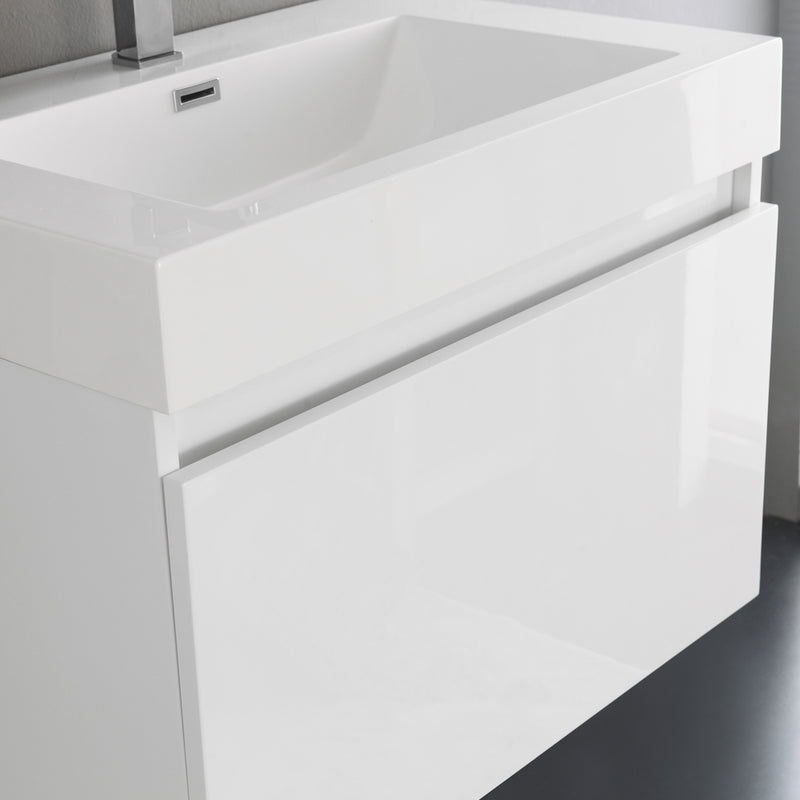 Fresca Mezzo 30" White Wall Hung Modern Bathroom Vanity with Medicine Cabinet FVN8007WH