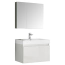 Fresca Mezzo 30" White Wall Hung Modern Bathroom Vanity w/ Medicine Cabinet FVN8007WH