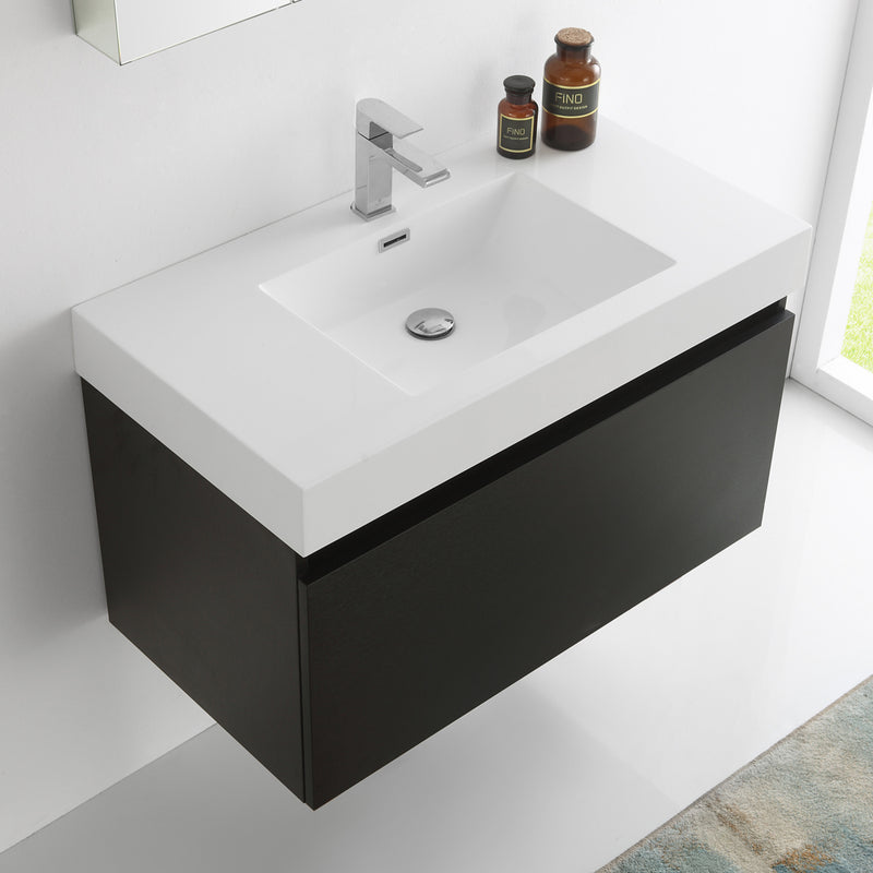 Fresca Mezzo 36" Black Wall Hung Modern Bathroom Vanity with Medicine Cabinet FVN8008BW