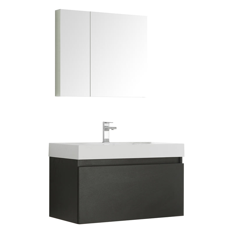 Fresca Mezzo 36" Black Wall Hung Modern Bathroom Vanity w/ Medicine Cabinet FVN8008BW