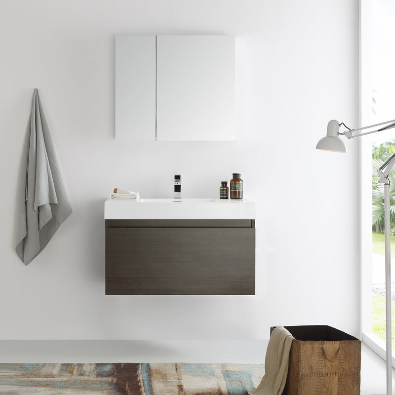 Fresca Mezzo 36" Gray Oak Wall Hung Modern Bathroom Vanity with Medicine Cabinet FVN8008GO