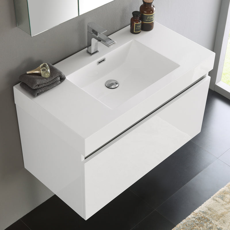 Fresca Mezzo 36" White Wall Hung Modern Bathroom Vanity with Medicine Cabinet FVN8008WH