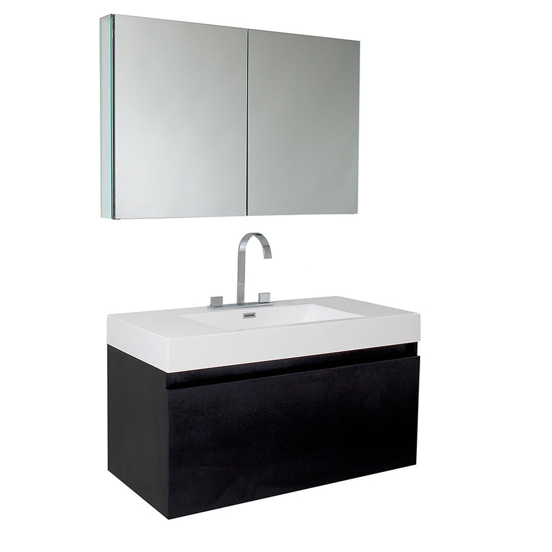 Fresca Mezzo 39" Black Modern Bathroom Vanity w/ Medicine Cabinet FVN8010BW