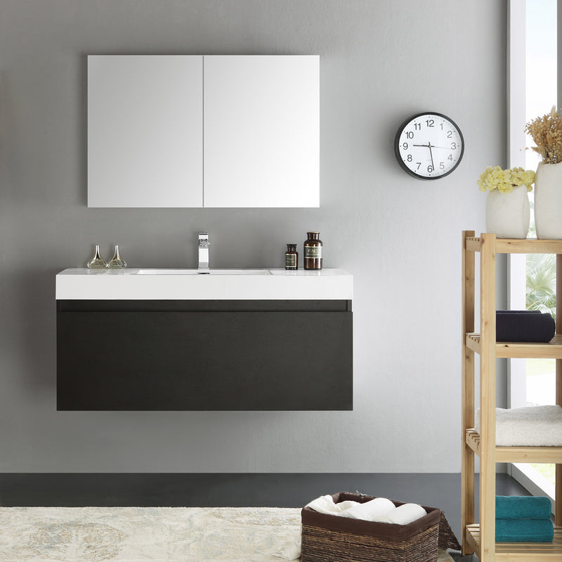 Fresca Mezzo 48" Black Wall Hung Modern Bathroom Vanity with Medicine Cabinet FVN8011BW