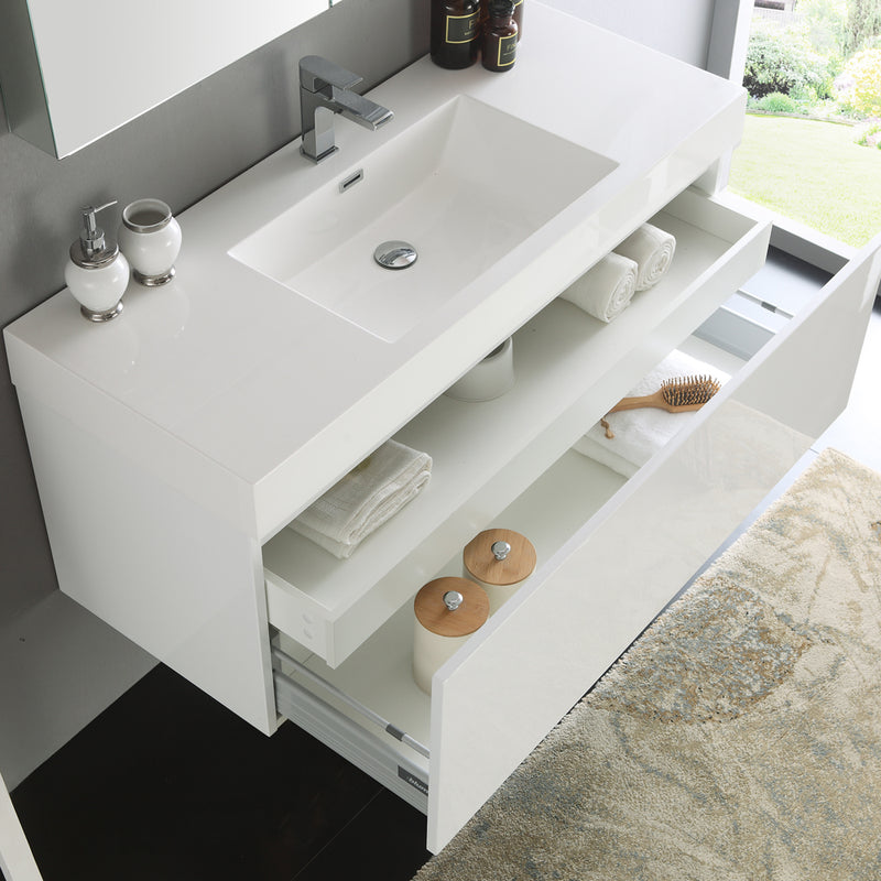 Fresca Mezzo 48" White Wall Hung Modern Bathroom Vanity with Medicine Cabinet FVN8011WH