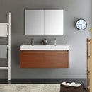 Fresca Mezzo 48" Teak Wall Hung Double Sink Modern Bathroom Vanity with Medicine Cabinet FVN8012TK