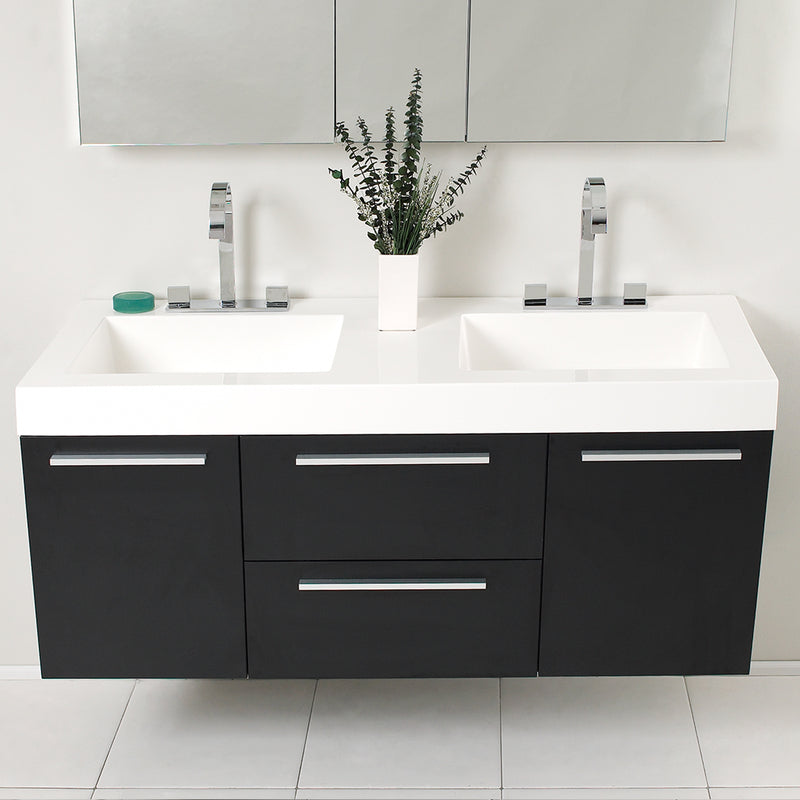 Fresca Opulento 54" Black Modern Double Sink Bathroom Vanity with Medicine Cabinet FVN8013BW