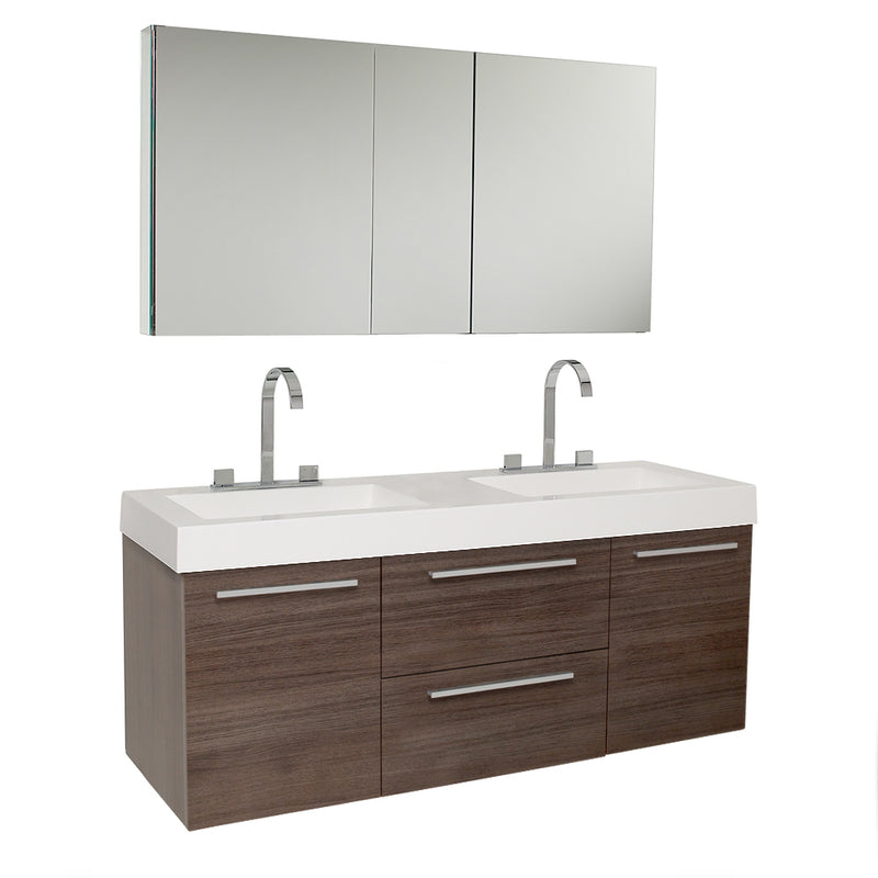 Fresca Opulento 54" Gray Oak Modern Double Sink Bathroom Vanity w/ Medicine Cabinet FVN8013GO